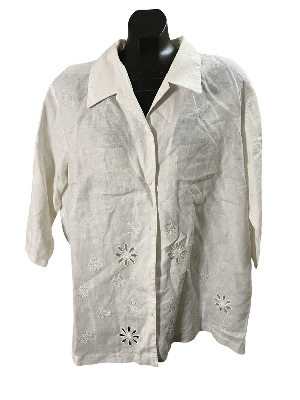 Westbound 100% Linen Floral Cutout Button-Up Shirt
